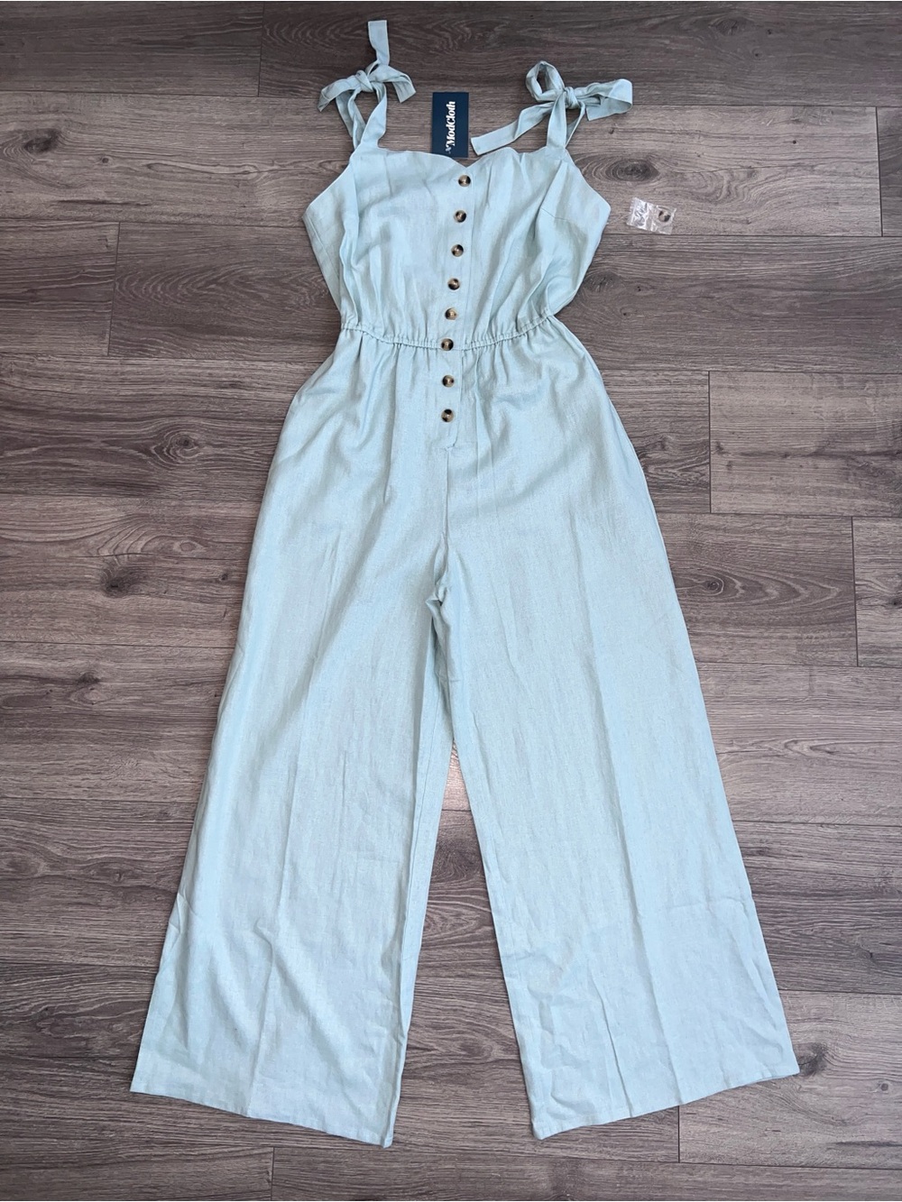MODCLOTH Wide Leg Jumpsuit Medium Pastel Blue Linen Blend Boho Cottagecore NWT